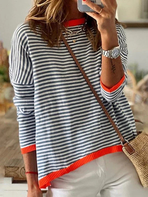 Sophie™ — Timeless Blue & White Striped Long Sleeve Blouse