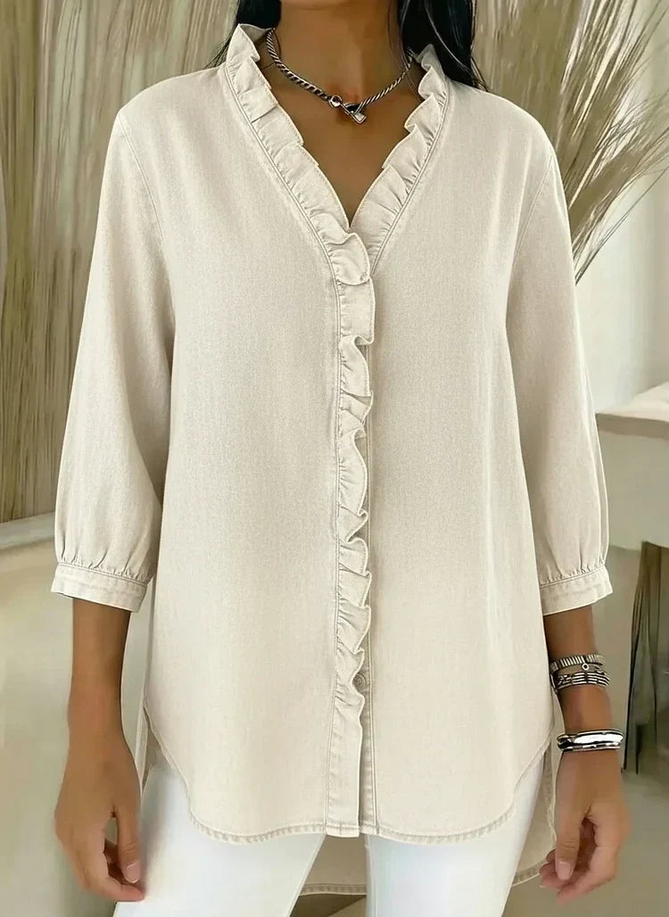 Vera | Casual Denim Shirt With V Neck