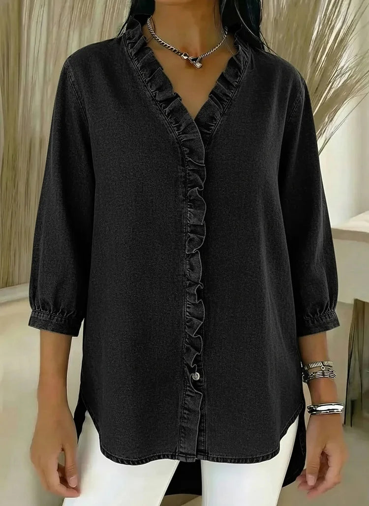 Vera | Casual Denim Shirt With V Neck
