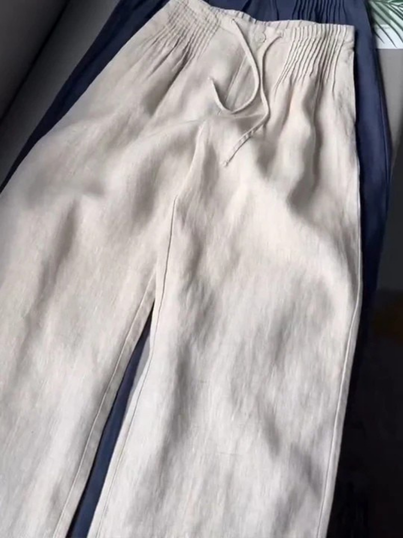 Olivia - Wide-leg Trousers in Cotton and Linen Blend