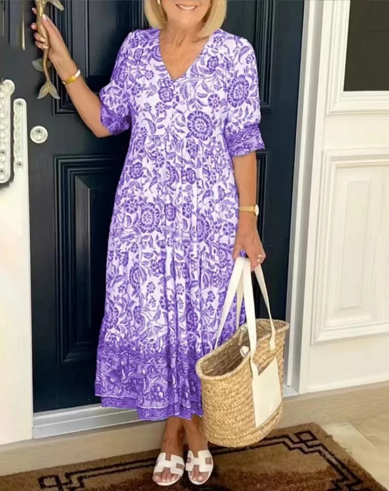 Azariah - Elegant Floral Dress With V-Neck