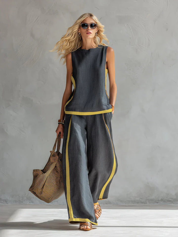ELEGANT SLEEVELESS BLOUSE AND WIDE-LEG PANTS SET