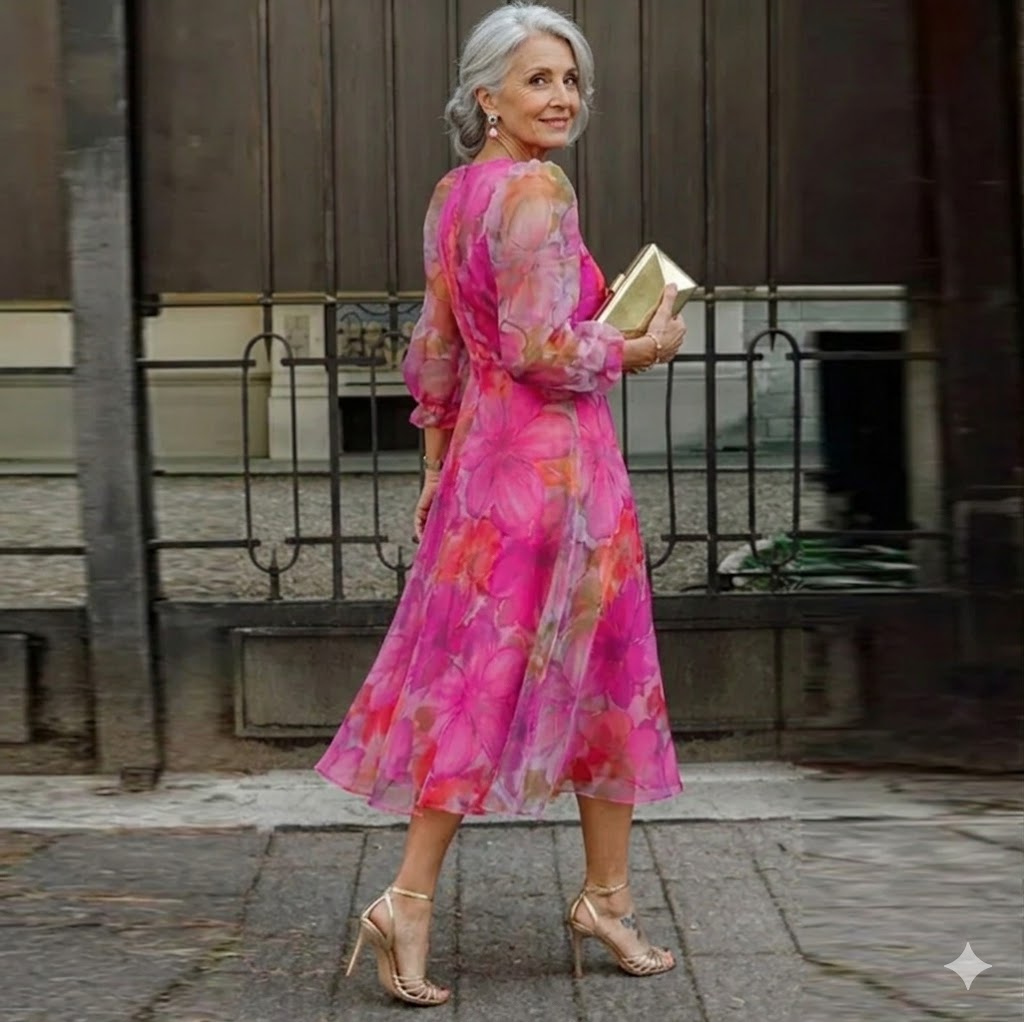 Aria | Wedding Guest Dress, Floral Print Midi Dress for Women, Pink & Blue